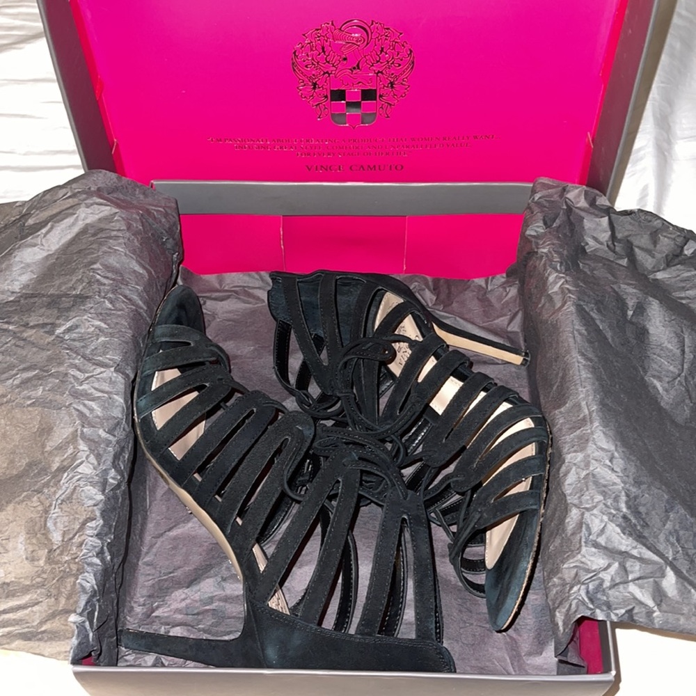Vince Camuto Zayna Suede Lace up Strappy Sandal Heels - Picture 8 of 10